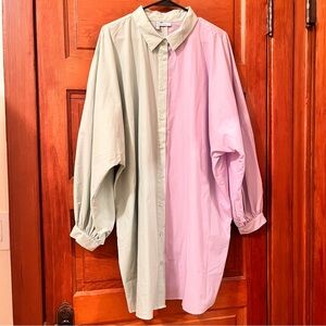 Asos Design Two-Tone Batwing Button-Up Shirt in Sage & Purple - Size 14